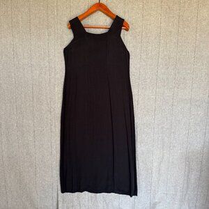 90s Vintage Flax Black 100% Rayon Sleeveless Loose Fit Shift Maxi Dress Size S/M